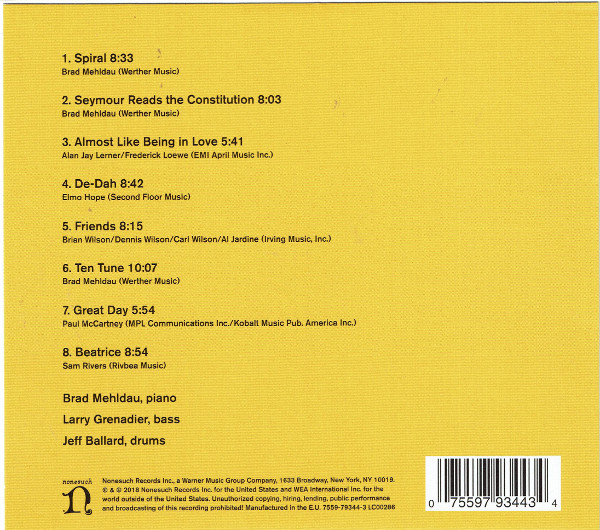 MEHLDAU BRAD - SEYMOUR READS THE CONSTITUTION CD - Slika 2