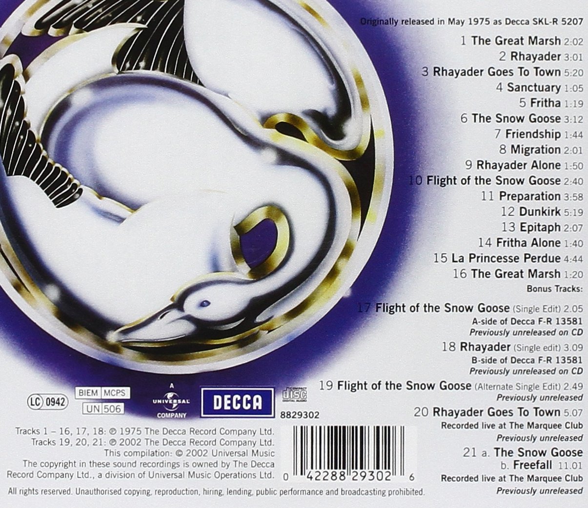 CAMEL - SNOW GOOSE CD remastered + bonus tracks - Slika 2