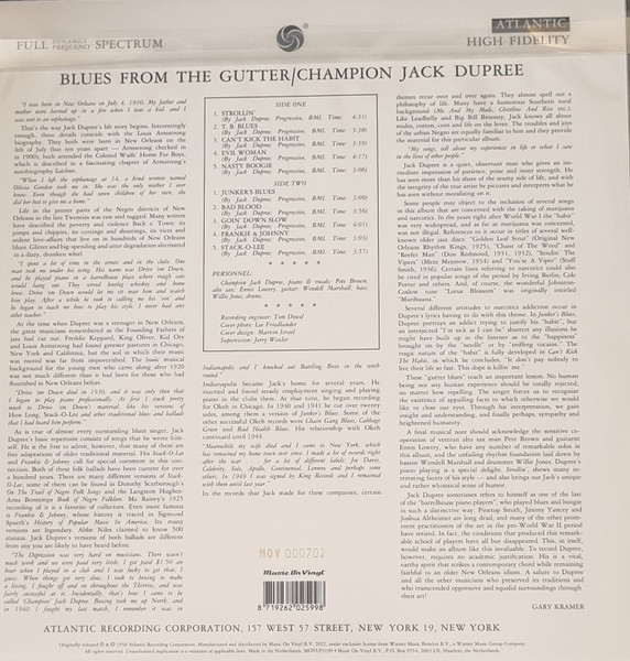 DUPREE CHAMPION JACK - BLUES FROM THE GUTTER gold vinyl LP - Slika 2