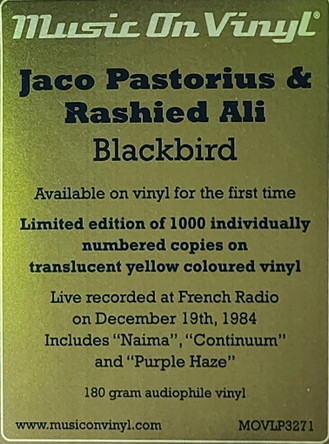 PASTORIOUS JACO & RASHIED ALI - BLACKBIRD yellow vinyl LP - Slika 3