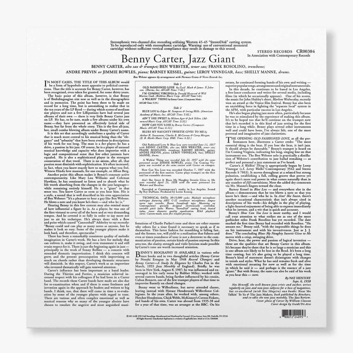 CARTER BENNY - JAZZ GIANT LP - Slika 2