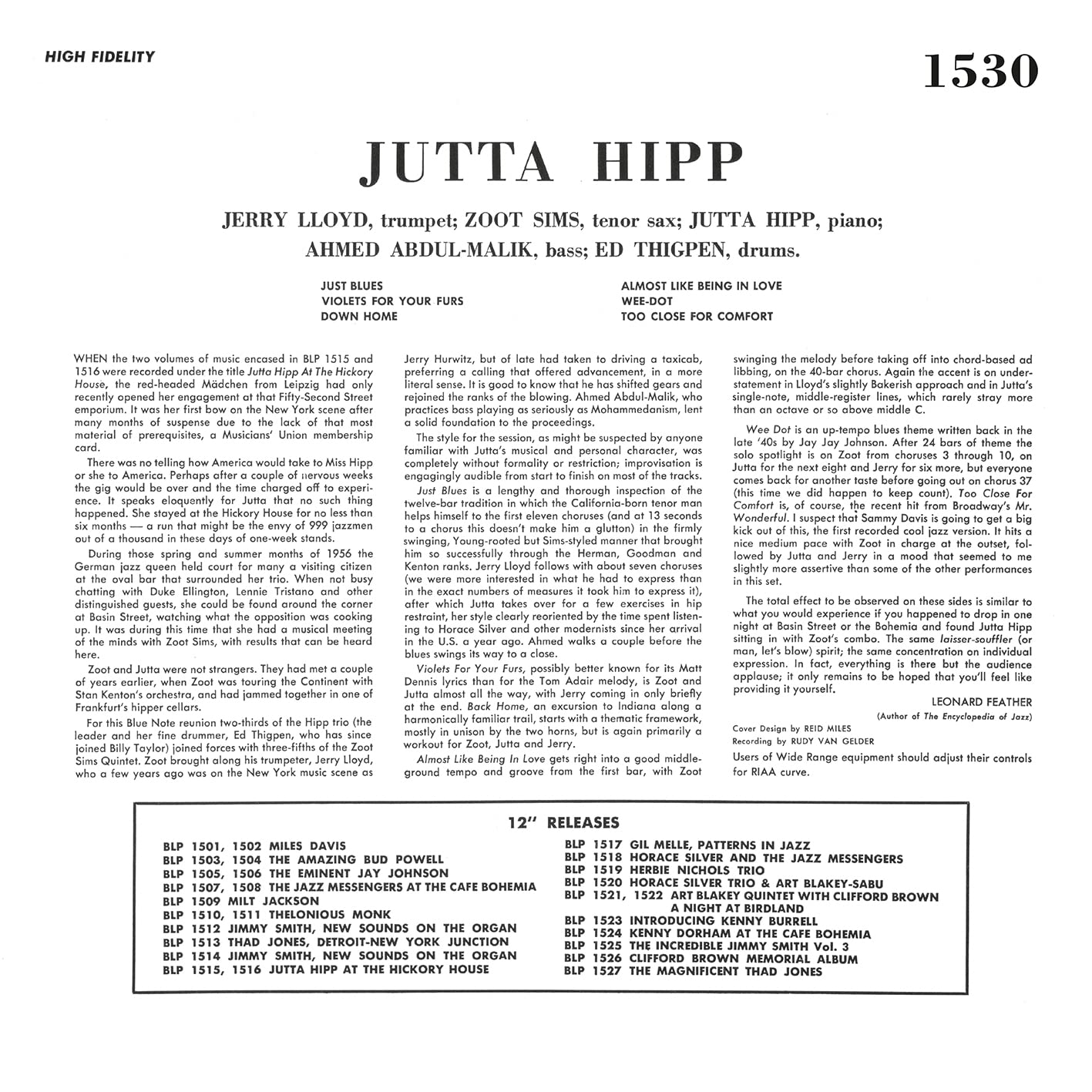 HIPP JUTTA - WITH ZOOT SIMS ltd LP - Slika 2