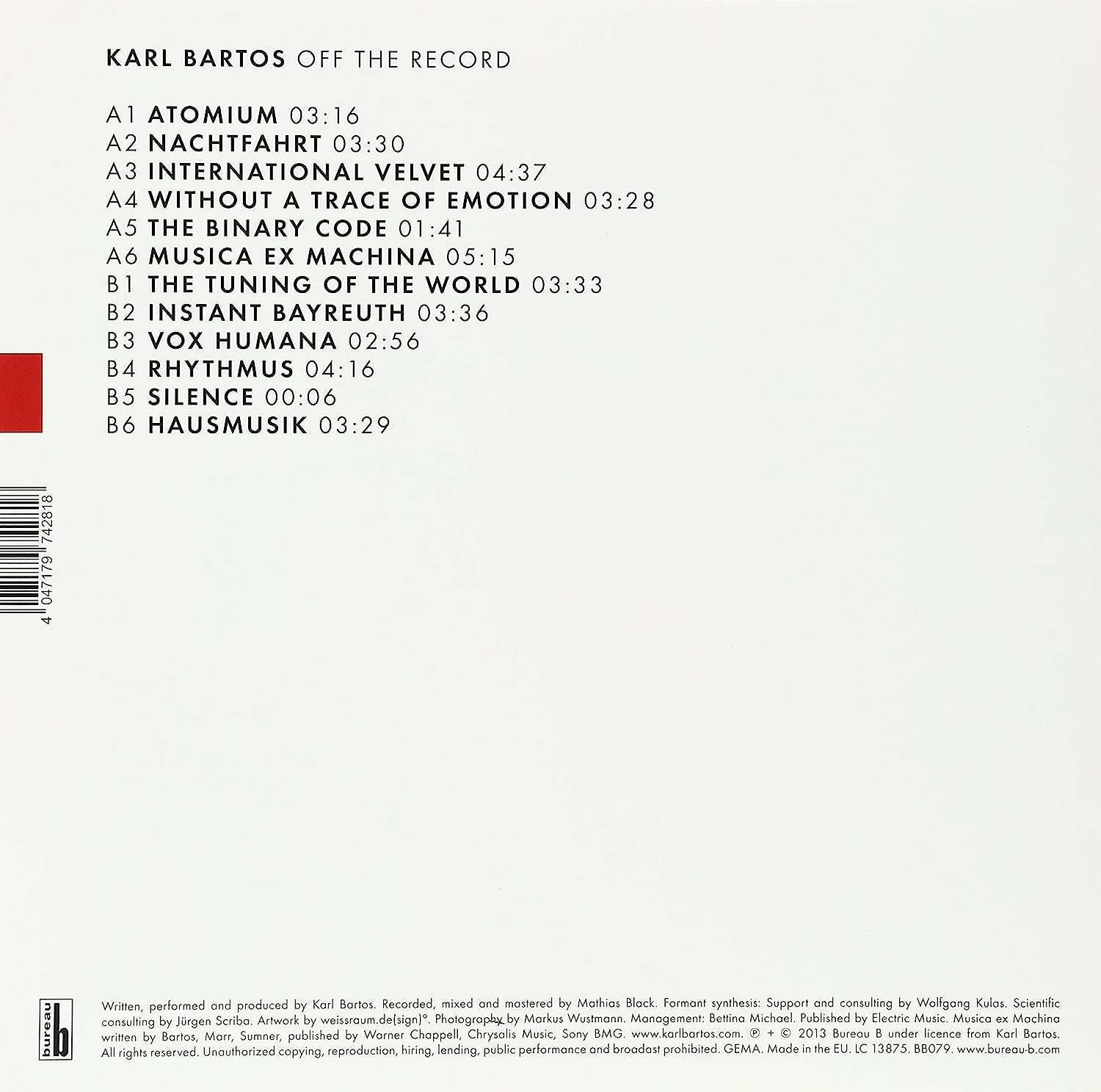 BARTOS KARL - OFF THE RECORD LP - Image 2