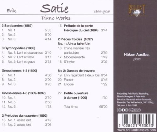 SATIE ERICK - GYMOPEDIES GNOSSIENNES SARBANDES CD - Slika 2