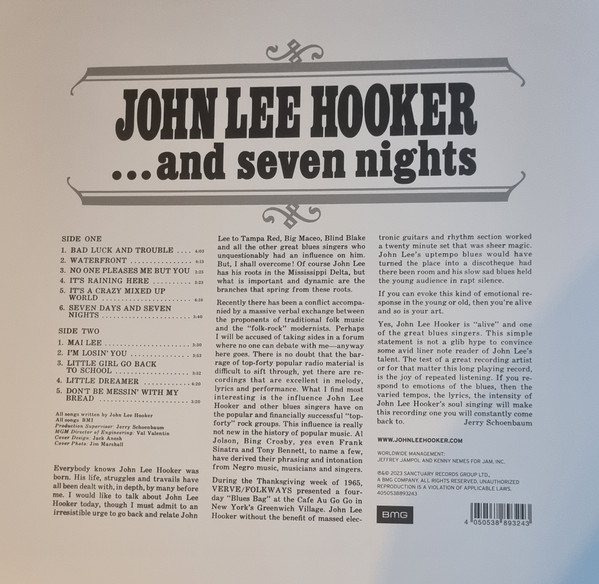 HOOKER JOHN LEE - ...AND SEVEN NIGHTS LP - Slika 2