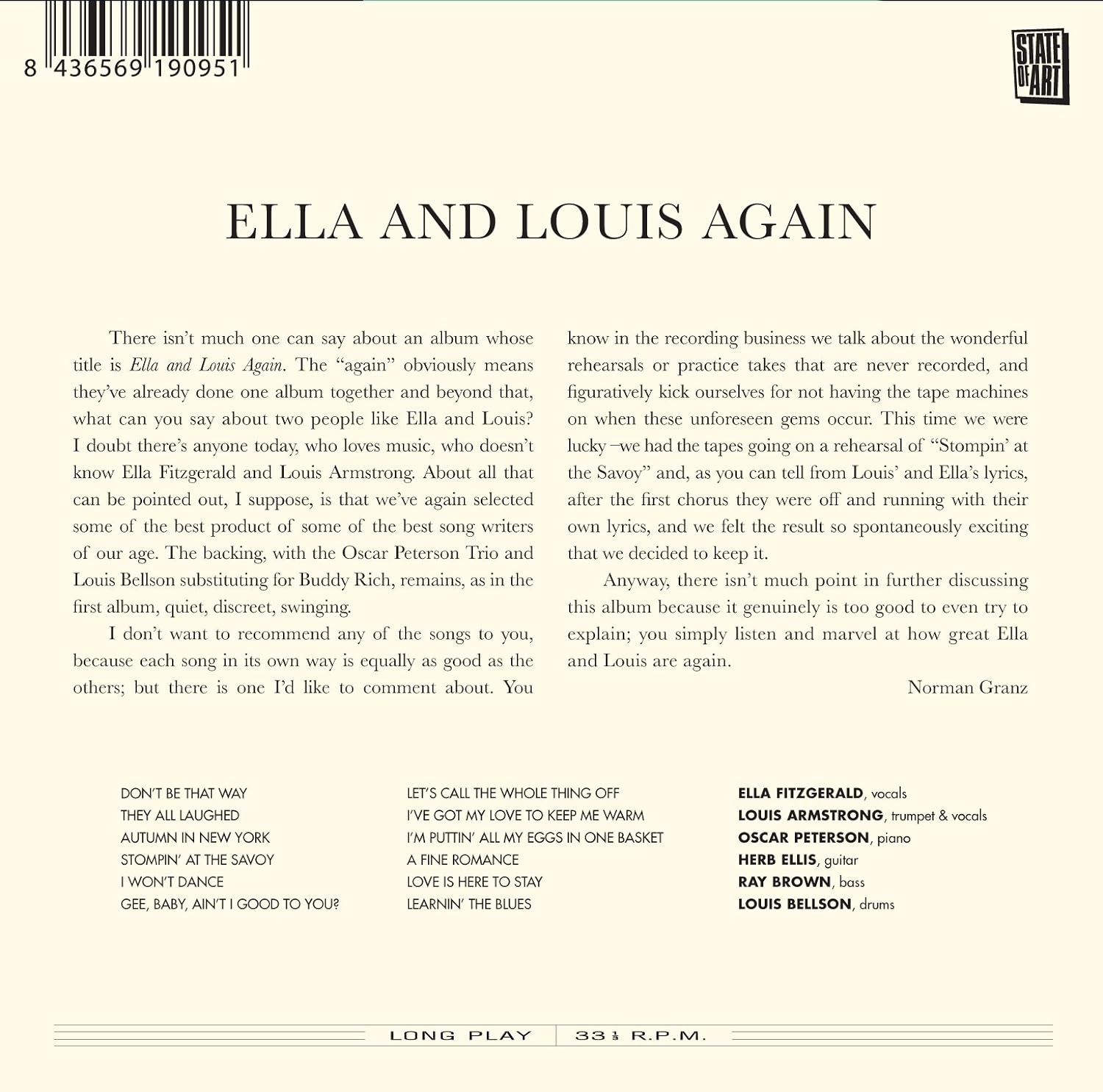 FITZGERALD ELLA/LOUIS ARMSTRONG - ELLA AND LOUIS AGAIN CD - Slika 2