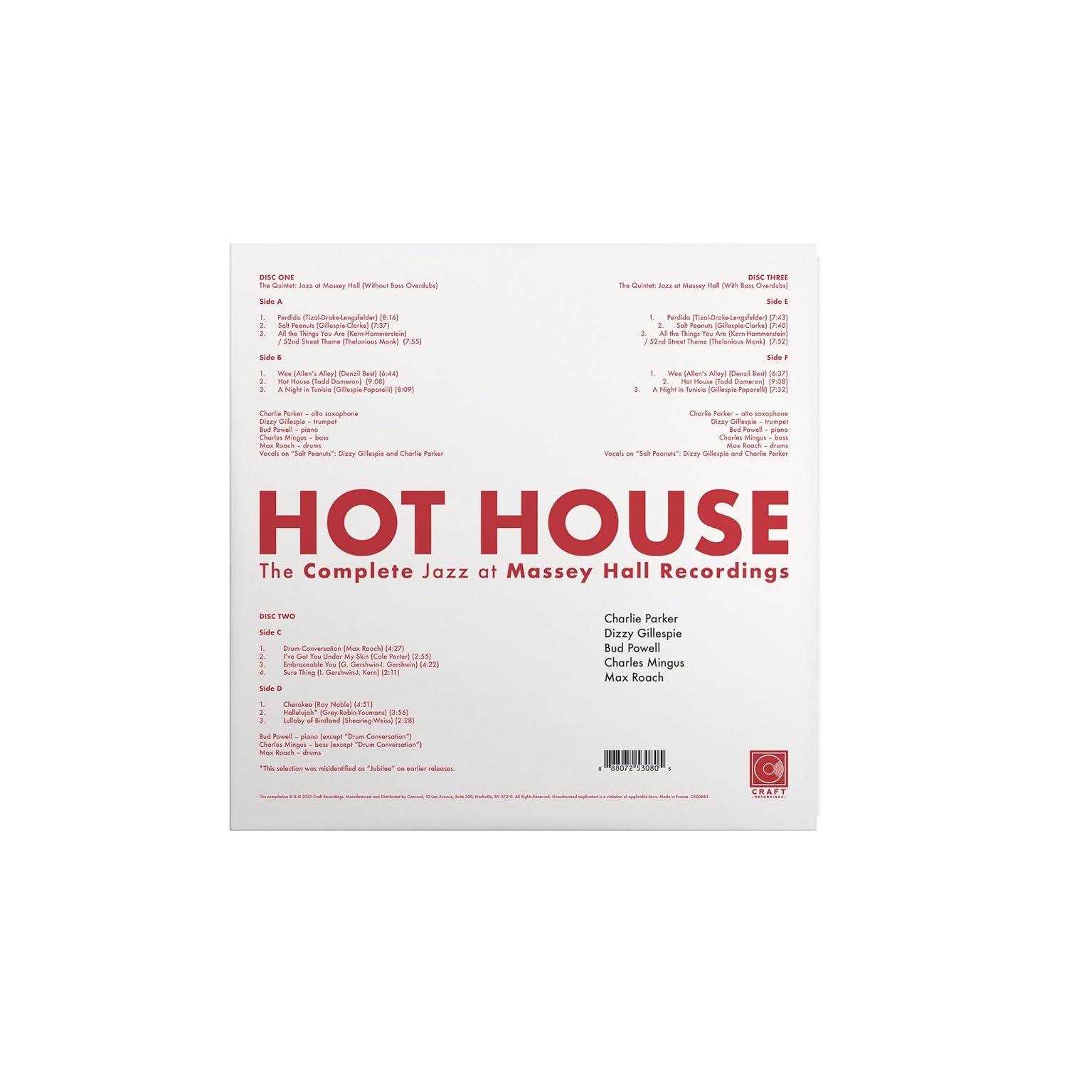 V./A. - HOT HOUSE COMPLETE JAZZ AT MASSEY HALL RECORDINGS LP3 - Slika 2