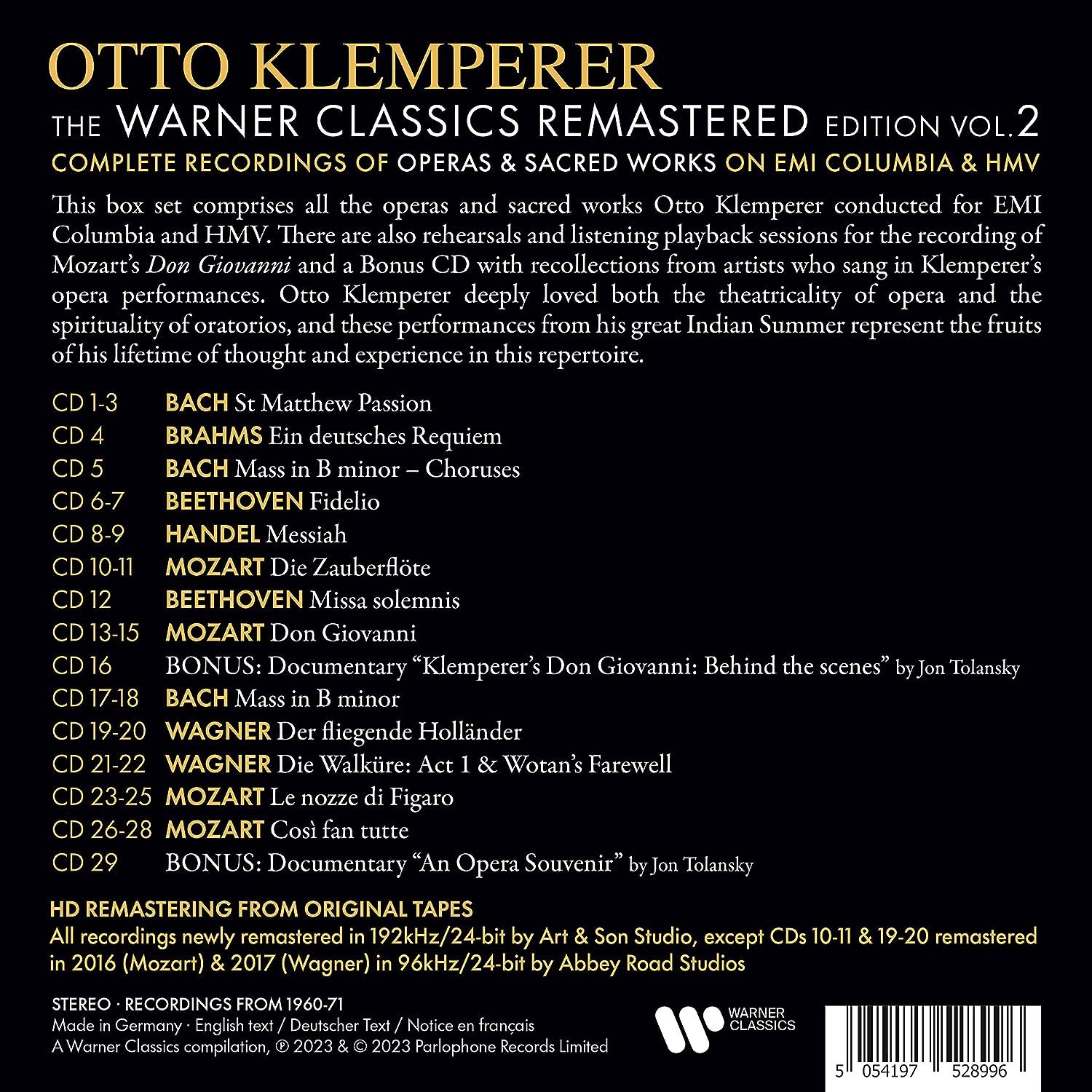 KLEMPERER OTTO - WARNER CLASSICS REMASTERED VOL. 2 BOX - Slika 2