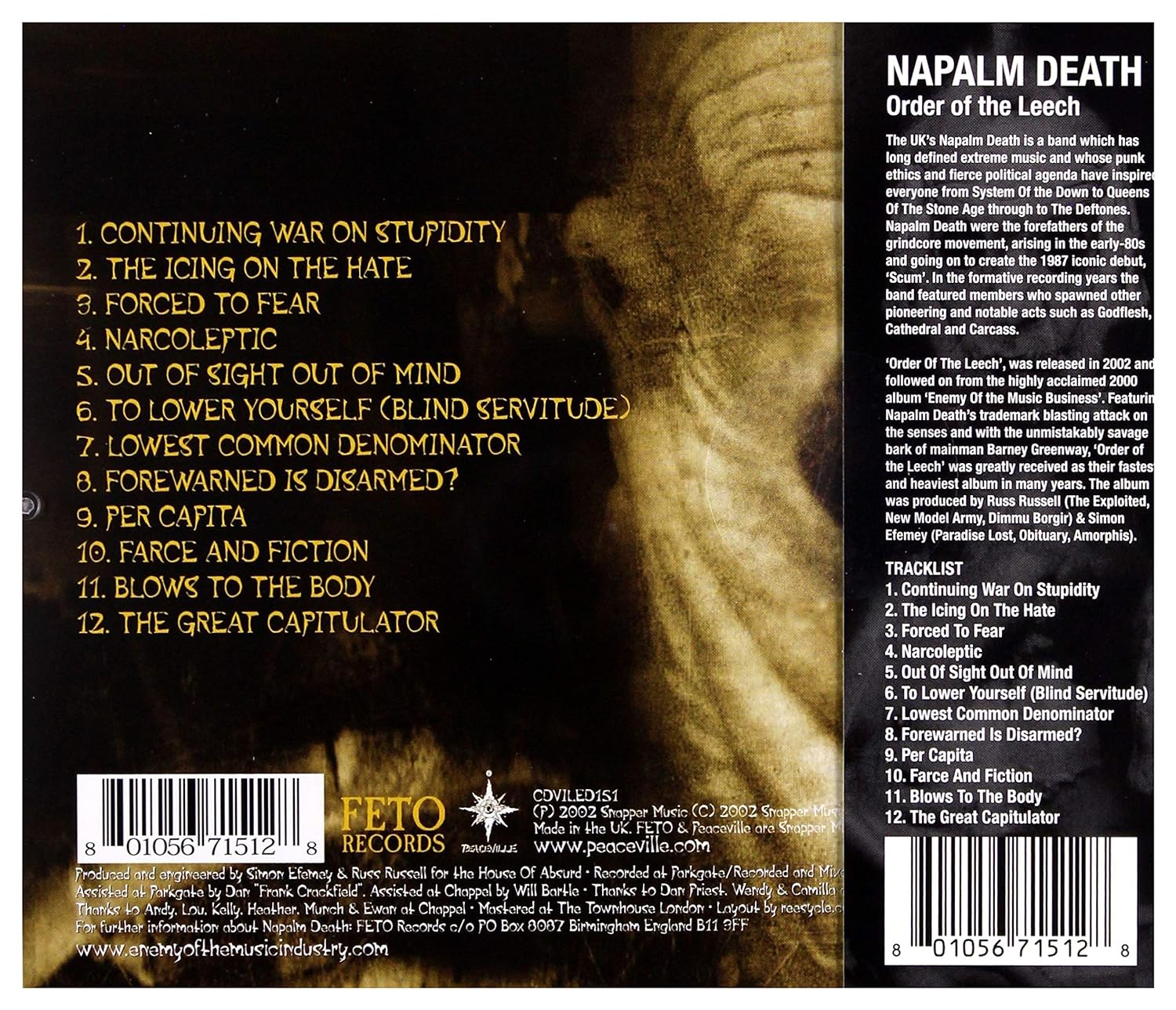 NAPALM DEATH - ORDER OF THE LEECH CD - Slika 2