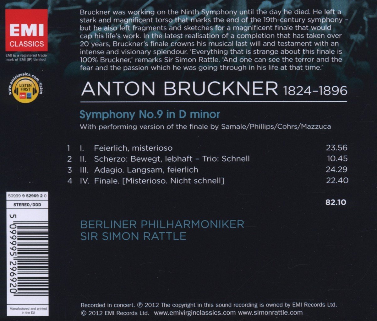 BRUCKNER/RATTLE - SYMPHONY NO.9 CD - Slika 2