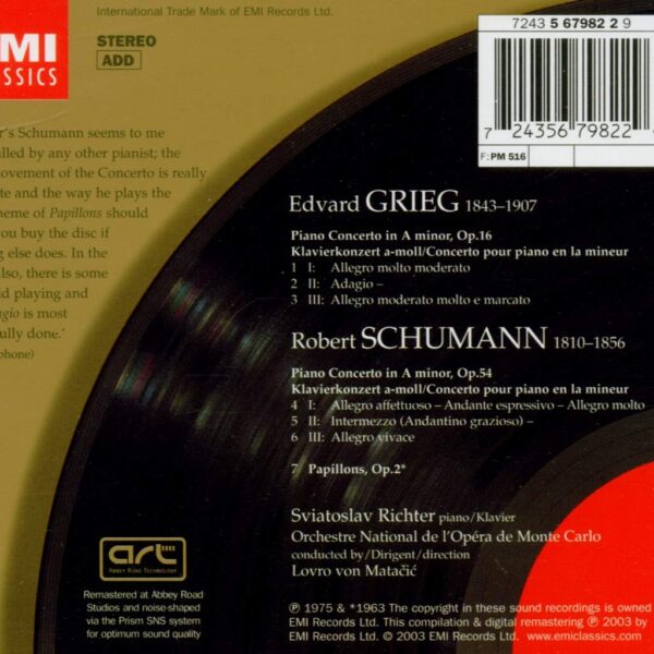 GRIEG/SCHUMANN/RICHTER/MATAČIĆ - PIANO CONCERTOS CD