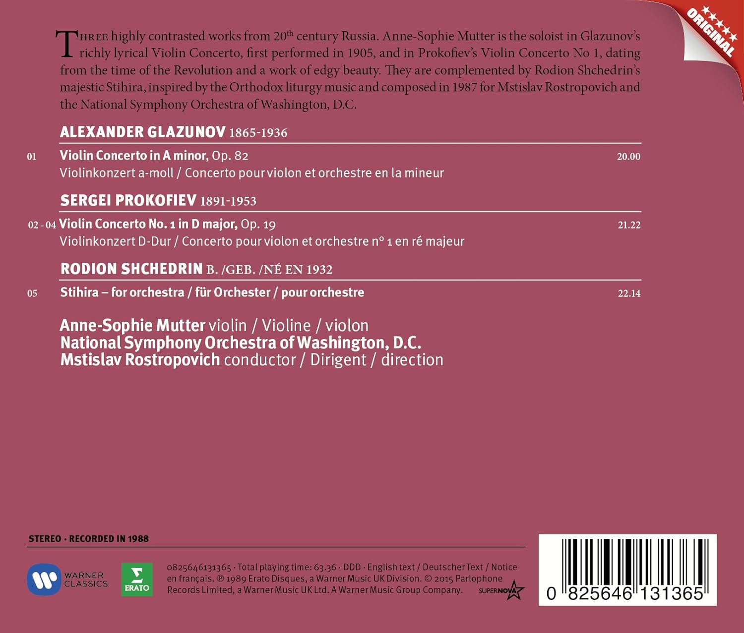 PROKOFIEV/GLAZUNOV/MUTTER - VIOLIN CONCERTOS CD ( Rostropowitsch,M.) - Slika 2
