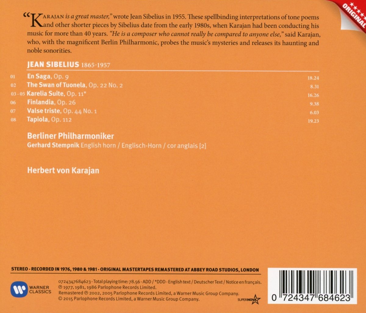 SIBELIUS/KARAJAN - FINLANDIA etc. CD - Slika 2