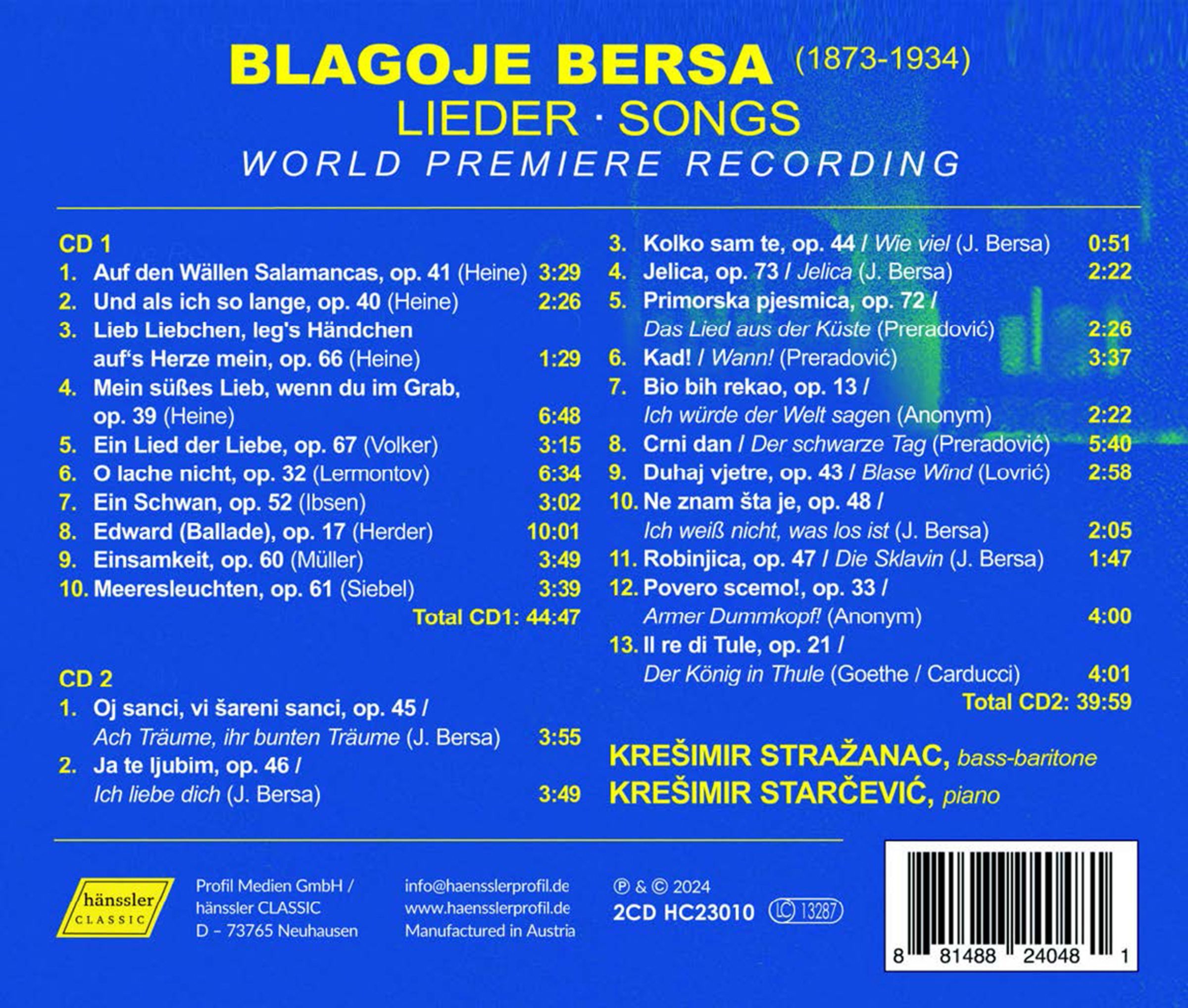 BERSA BLAGOJE - SONGS 2CD - Slika 2