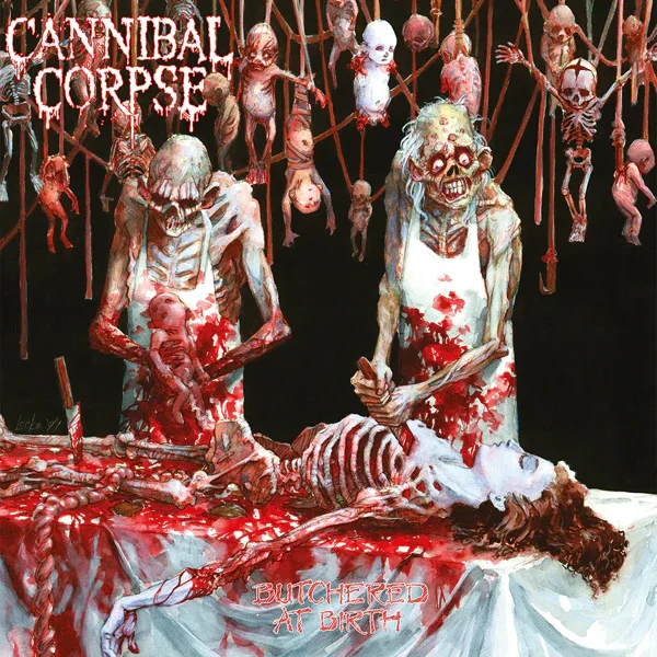 CANNIBAL CORPSE - BUTCHERED AT BIRTH white red splatter vinyl LP