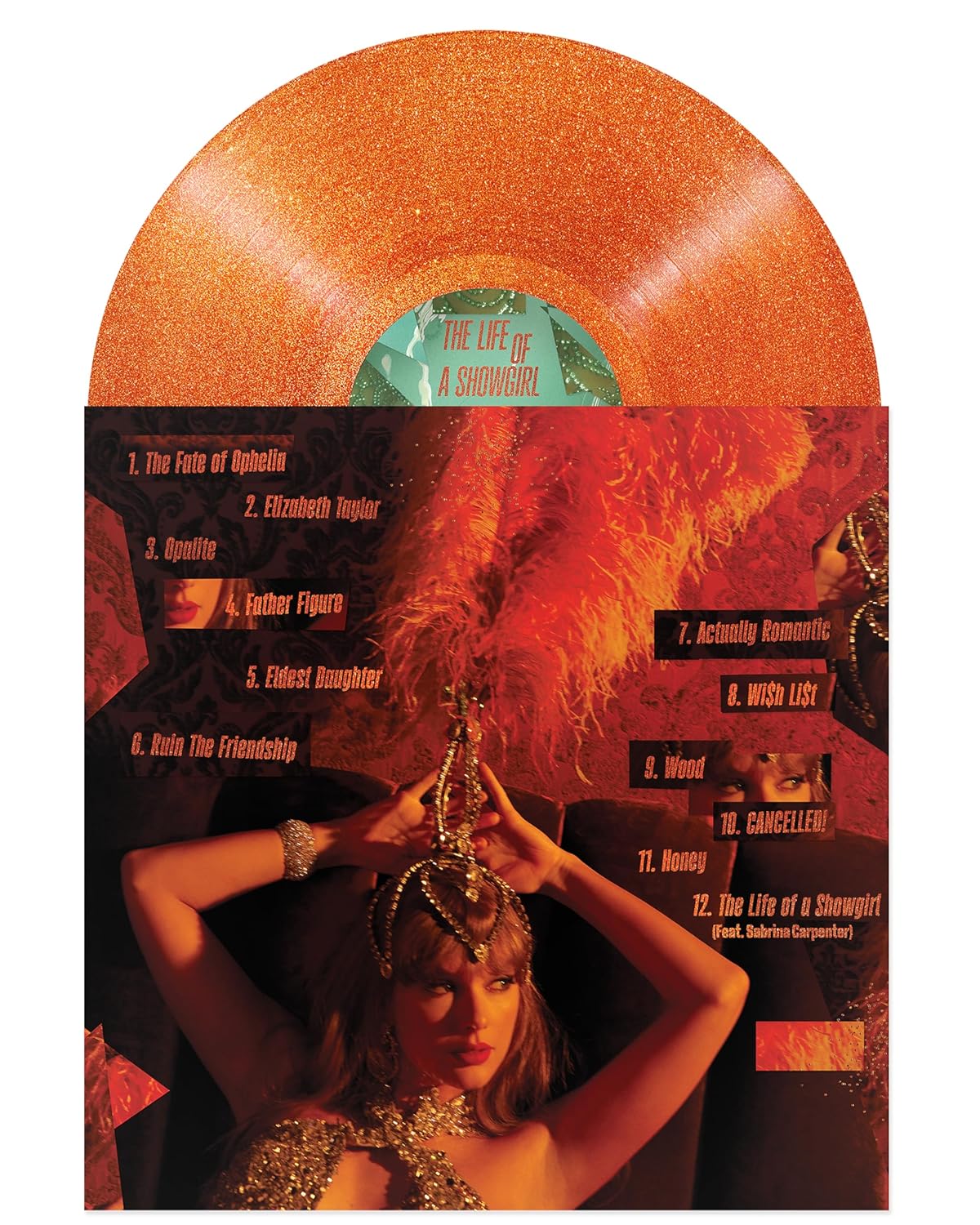 Taylor Swift - The Life of a Showgirl: Sweat and Vanilla Perfume Portofino Orange Glitter LP Colour vinyl - Slika 3