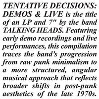 TALKING HEADS - TENTATIVE DECISIONS : DEMONS & LIVE LP